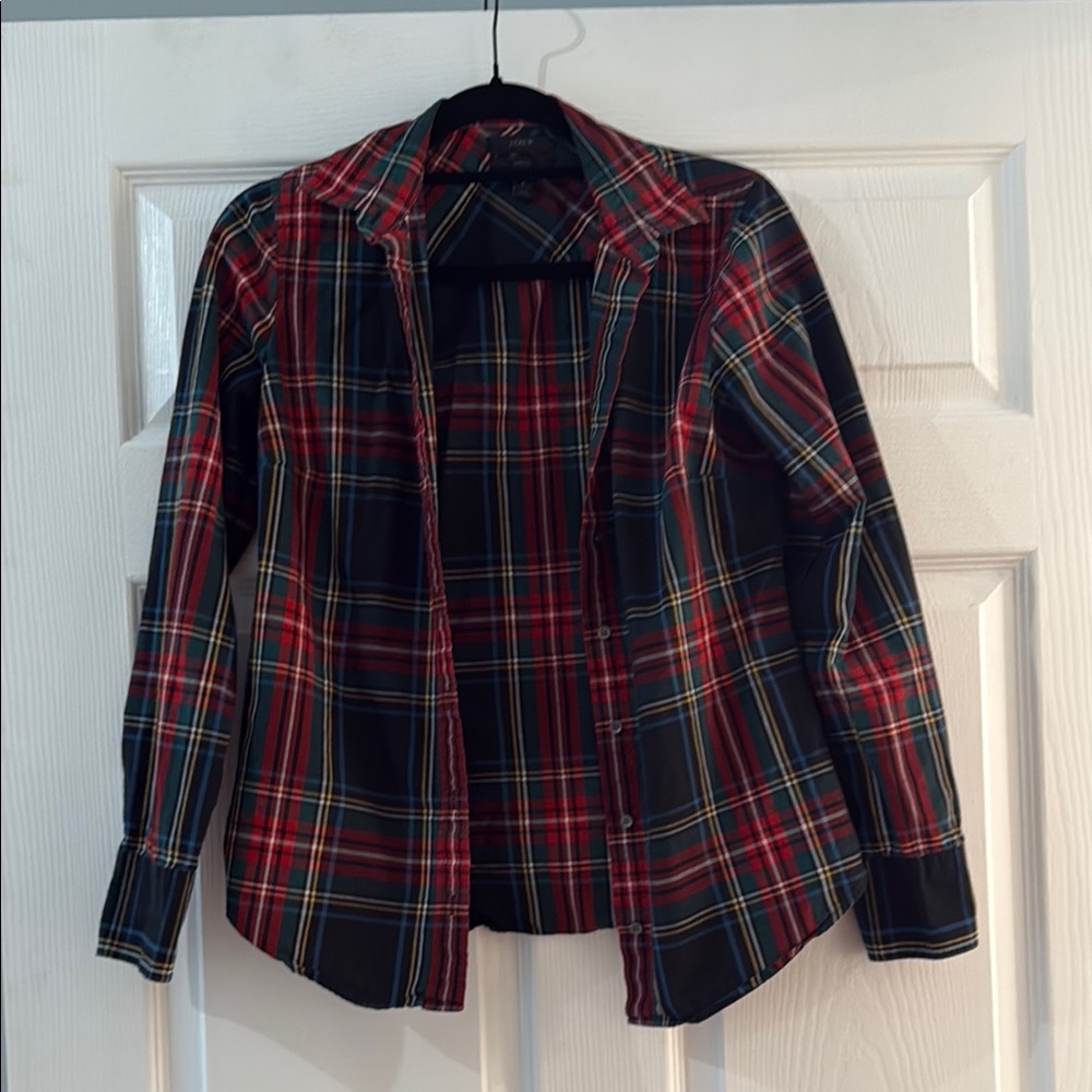J.crew Navy Red green tartan plaid button up shirt